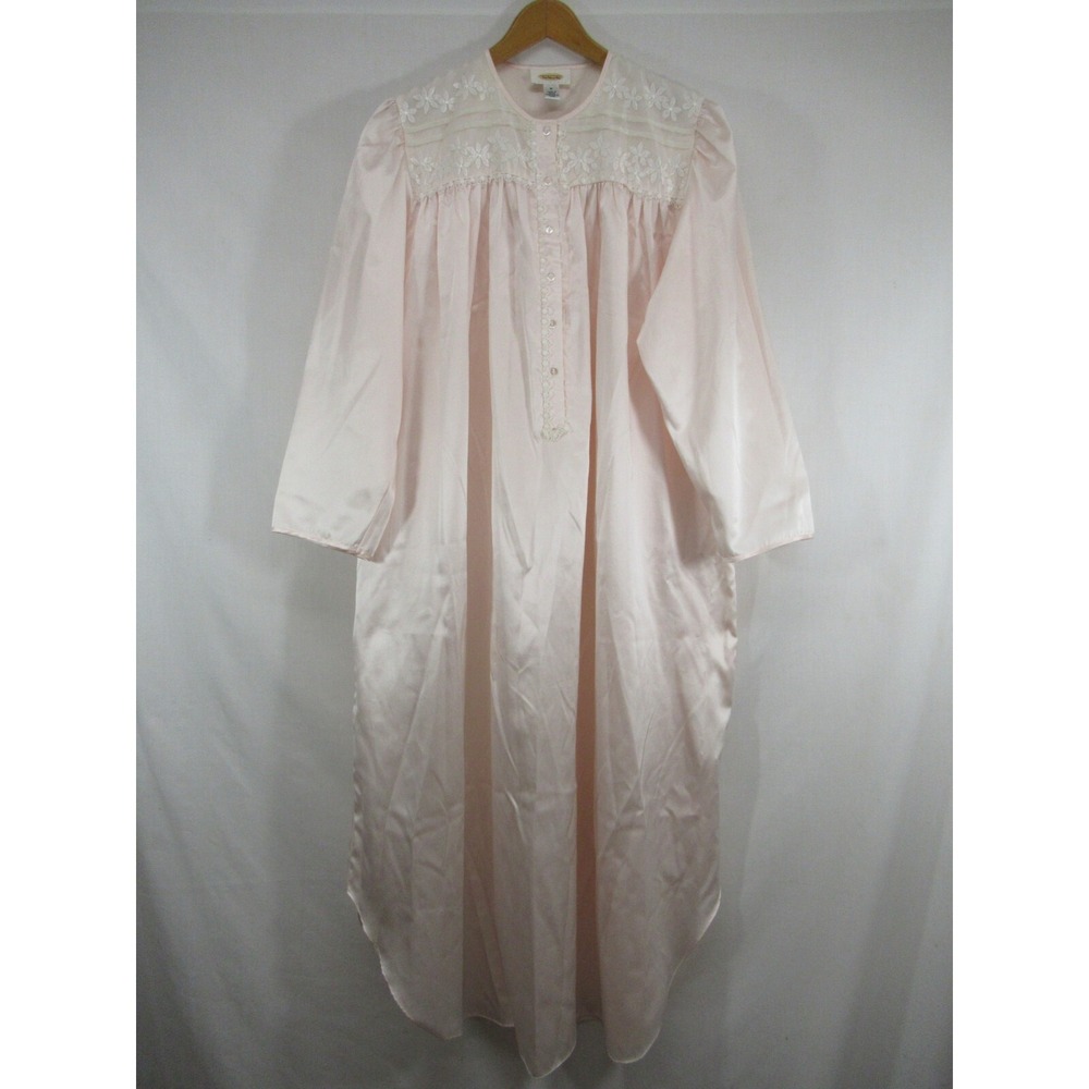 Talbots Pink Satin Nightgown Women Medium Long Sleeve Grannycore Grandma